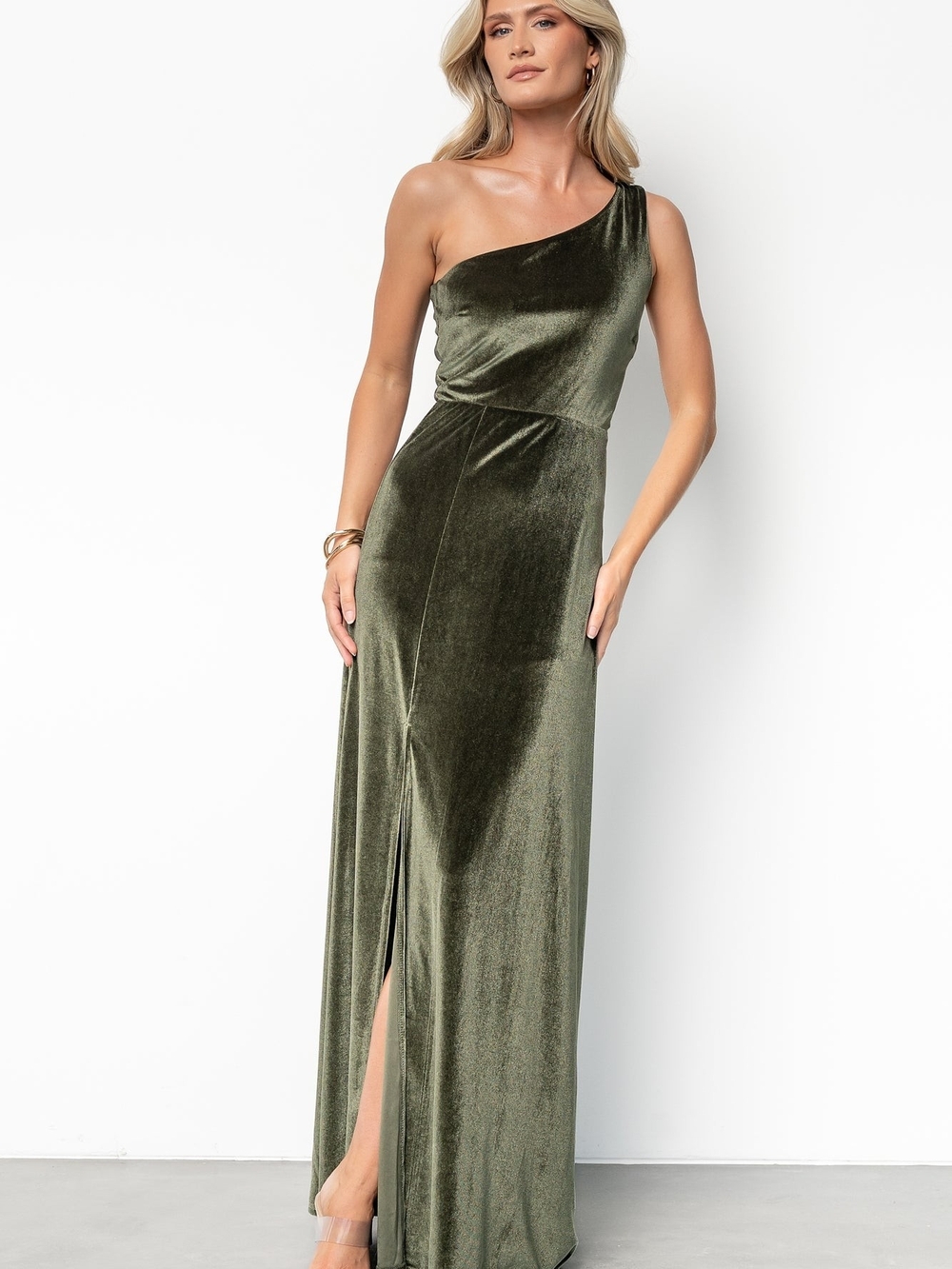 Baltic Born One-Shoulder Olive Velvet Gown